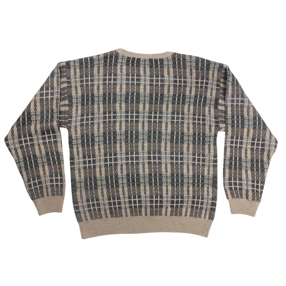 Jantzen Sweater Mens XL Green Beige Plaid Grunge Grandpa 90s Acrylic Knit